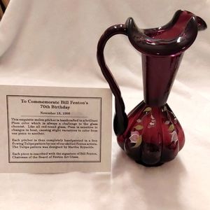 Fenton glass pitcher - Bill Fenton's 70th Birthday Commerative piece